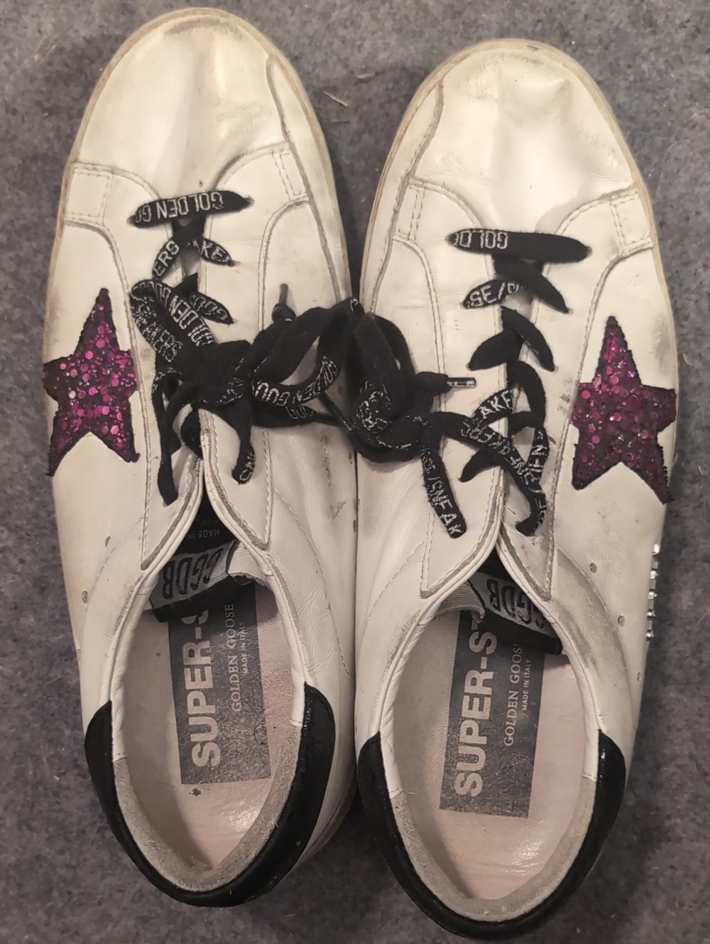 Golden Goose Super-star Low Top Sneakers Purple Glitter Star Women's Size 9